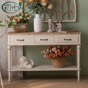White Vintage <b>Console</b> <b>Table</b> Distressed Antique Style Wood Top <b>Storage</b> Shelf Entryway Desk American Country Decor - Product Image 2