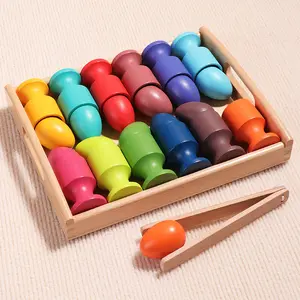 COMMIKI Wooden Egg And Cup Sorting Montessori Toy Montessori Egg And Cup Wooden Toy Wooden Color Sorting Egg