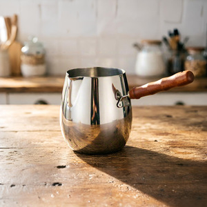 Stainless Steel Milk Pitcher Set 3 Piece With Wooden Handle <b>For</b> Pouring Coffee Tea Oil Household Use - Product Image 3