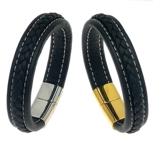 Woven Leather Cord Bracelet Stainless Steel <b>Magnetic</b> <b>Clasp</b> Unisex Fashion Cuff Jewelry Gift - Product Image 1