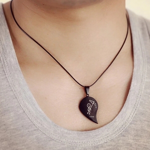 Coppie Gioielli Rotto Collane Del Cuore Nero Coppia <span class=keywords><strong>Collana</strong></span> In Acciaio Inox Incidere Love You Pendenti di <span class=keywords><strong>Collana</strong></span> di san Valentino - Product Image 2