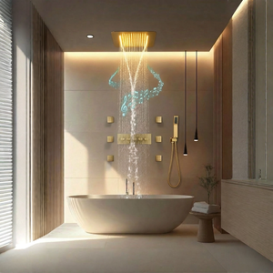 Set <span class=keywords><strong>Doccia</strong></span> Termostatico Multifunzione Dorato per Bagno, con Soffione Musicale a Soffitto, Effetto Pioggia e Massaggio, per Ingrosso - Product Image 3