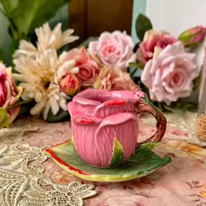 Set di Caffettiera e Teiera in Porcellana con <span class=keywords><strong>Rose</strong></span> 3D Dipinte a Mano, Fiori Rossi e Foglie Verdi, Set Durevole di 5 Pezzi - Product Image 2