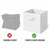 Lot de 6 cubes de rangement pliables en tissu non tissé, bacs de rangement ouverts, renforcés avec carton gris de 2,0 mm pour placard et armoire