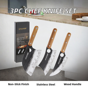 Ensemble de 3 couteaux de cuisine en acier inoxydable Viking Serbain Chef avec manche en bois de luxe et motif unique pour la cuisine - Product Image 2