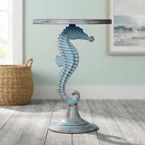 Sculpture de cheval de mer en métal bleu, faite à la main, décoration côtière pour salon - Product Image 6