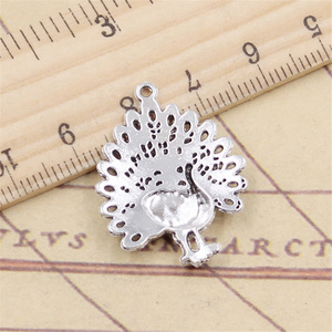 Breloques oiseau paon paons <span class=keywords><strong>Maurya</strong></span> 29x23mm tibétain argent couleur pendentifs Antique fabrication de bijoux bricolage artisanat fait main - Product Image 3