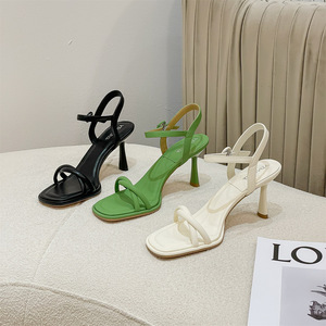 Sandalias de Tacón Alto de 7CM con Diseño Minimalista Verde 2024, Sandalias de Verano para Mujer con Tiras Cruzadas Finas y Punta Abierta con Hebilla - Product Image 2