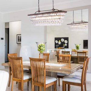 Lámpara de Techo Rectangular de Cristal con Acabado Dorado, LED E26, 3500K, Luz Blanca Cálida, para Sala de Estar, Altura Ajustable, Ra90, CRI 25000H - Product Image 2