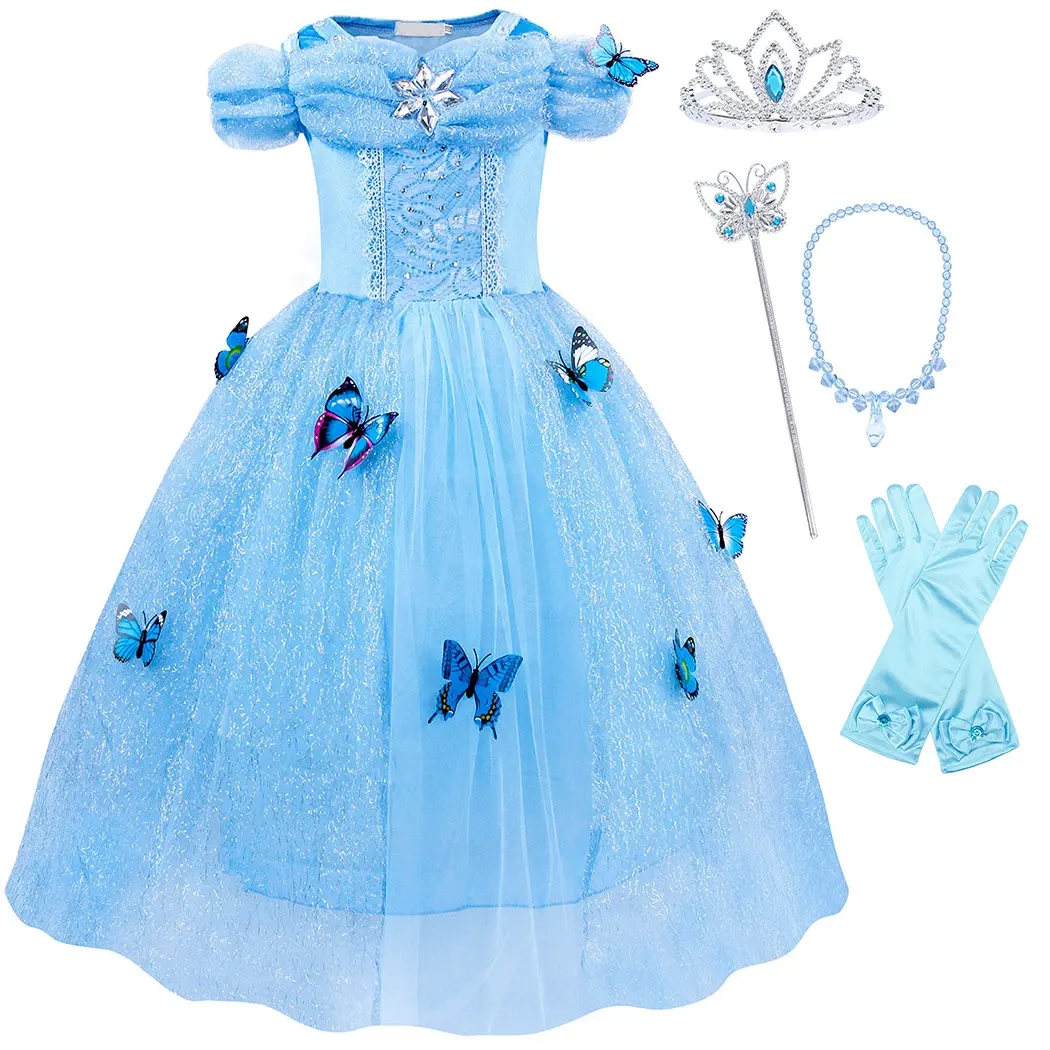 Gaun Prom Kasual Anak Perempuan, Kostum Cosplay Malam Ulang Tahun Anak Perempuan Halloween Gaun Putri Anna