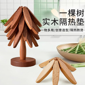 Sous-verres isolants en bois en forme d'arbre, décorations de table en bois naturel - Product Image 2