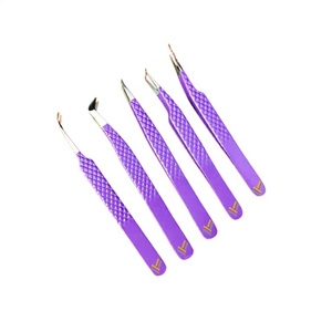 Pince à épiler d'extension de cils en acier inoxydable japonais personnalisée de haute qualité poignée en diamant violet polyvalent pointu russe - Product Image 2