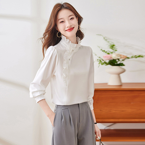 <span class=keywords><strong>Blusa</strong></span> Elegante de Estilo Coreano Personalizada al por Mayor de Fábrica para <span class=keywords><strong>Mujer</strong></span>, Manga Larga, Floral, de Gasa, con Encaje, Ropa Formal de Trabajo para <span class=keywords><strong>Fiesta</strong></span> - Product Image 4
