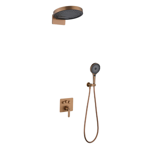 Accessoires de mitigeur de douche encastré en laiton, système de douche rond dissimulé 3 voies, finition or rose brossé - Product Image 1