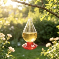 Mangeoire à colibris suspendue en forme de goutte d'eau, transparente, en plastique, avec ouvertures pour l'alimentation des fleurs, grand récipient de stockage