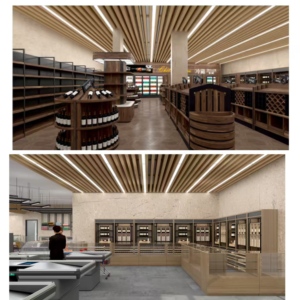 Elegant Solid Wood Wine Shop Display Racks with Glass Panels - Product Image 1