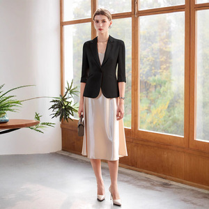 Women's Light Blue Blazer 3/4 Sleeve Solid Color Breathable Polyester Summer Casual Elegant Style Mid Sleeve Suit Jacket - Product Image 3