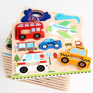 Puzzle 3D en bois Montessori pour l'éducation précoce des bébés et des enfants, dinosaures, véhicules, animaux, 0-2 ans, <span class=keywords><strong>jouet</strong></span> éducatif <50 - Product Image 5