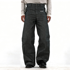 Jean en denim baggy sur mesure pour homme, coupe droite large, jambe large, denim brut, haute qualité, 15oz, jean épais pour homme - Product Image 1