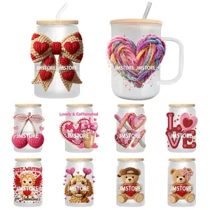 Calcomanías de Vinilo Termoadhesivas con Diseño de Osito de Peluche de Hilo Sintético para San Valentín, Listas para Aplicar, Resistentes al Agua, para Manualidades, para Vasos Libbey de 16 Onzas - Product Image 1