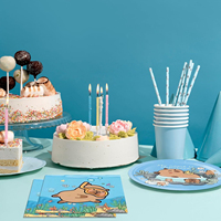 140 pièces de vaisselle jetable écologique sur le thème du capybara pour fête d'anniversaire, assiettes et serviettes en papier pour enfants, fête prénatale