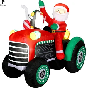Helen Navidad inflable Santa Claus Drive Tractor con pingüino LED vacaciones al aire libre soplar decoraciones de patio con luces