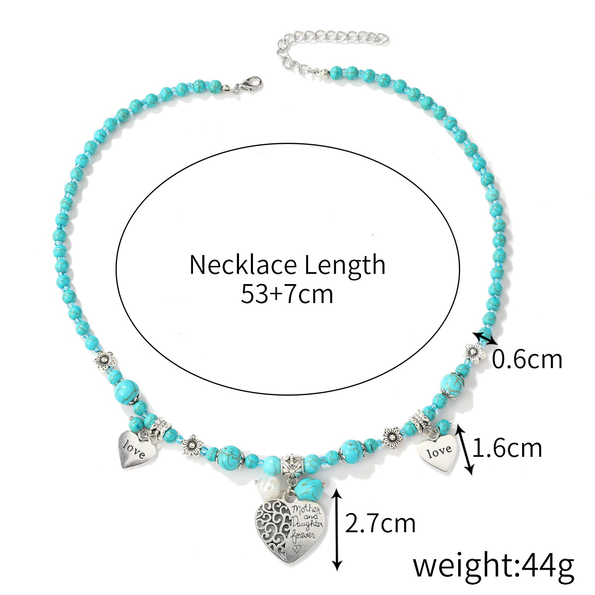 Collana Bohémien Con Ciondolo Rotondo In Turchese - Oro/Antico, 55+5 Cm, Per Donna E Ragazza