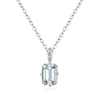 Liontin Moissanite Potongan Radiant 2 Karat 6x8mm Potongan Emerald untuk Wanita, Kalung Rantai Salib Perak S925 Berlapis Rhodium dengan Setting Claw