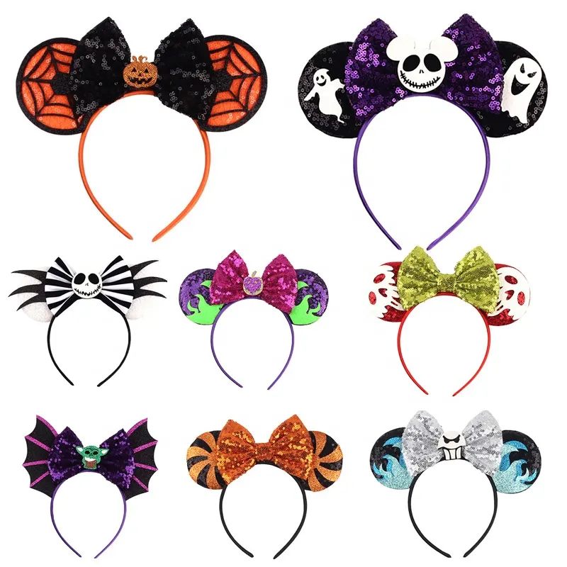 Wholesale Halloween Party Bat Ghost Spider Skeleton Headband For Girls Women Glitter Sequins Halloween Costume Party Accessory