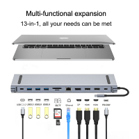 Station d'accueil USB-C 13-en-1 pour ordinateur portable avec triple affichage DP HDMI 4K 60Hz, Ethernet Gigabit et support pour ordinateur portable 100W
