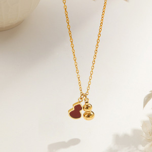 Fashionable Women's Necklace PVD 18K Gold Double-cupid Pear-shaped Pendant - Red <b>Shell</b> Gourd Necklace - Wholesale - Product Image 1