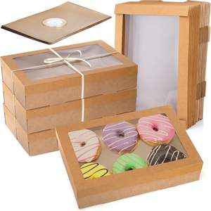Cajas de Panadería Kraft con Tapa Transparente, Cajas Plegables de Cartón Marrón para Envolver Alimentos, para Galletas, Donas, Pasteles, <span class=keywords><strong>Picnic</strong></span> - Product Image 1