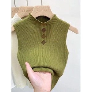 <span class=keywords><strong>Top</strong></span> a Canotta da Donna con Scollo a O in Maglia, Ideale per Stratificare o Indossare da Sole, con Dettagli in Pizzo, Senza Maniche, Modello Corto - Product Image 4