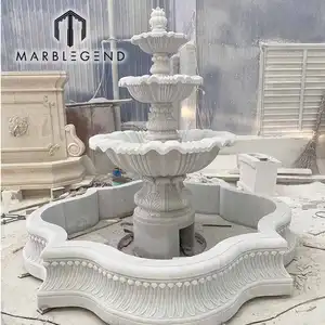 Ручная резная большая уличная садовая белая мраморная плитка 3 уровня мраморный водяной фонтан