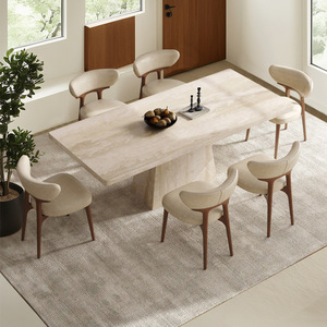 Mesa de Comedor de Piedra Multifuncional de Estilo Retro Moderno Francés con Combinación de Sillas, Sensación de Alta Gama, 6 Plazas, para Uso en Restaurantes - Product Image 1
