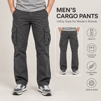 Pantalon cargo noir délavé 100 % coton pour homme, coupe droite, multi-poches, style workwear, streetwear, taille mi-haute, respirant, personnalisable OEM