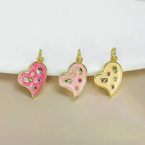 Lucu warna-warni 18K bunga emas jimat tetesan minyak wajah tersenyum hati Enamel liontin kalung menetes liontin minyak untuk membuat perhiasan