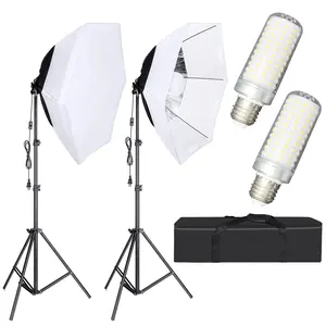 Fotografie-Studio-Beleuchtungskit-Set E27 LED 20 W Glühbirne 5000 K kaltes weißes Licht Durchmesser 70 cm Achtkante Softbox-Beleuchtungskit