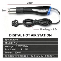Station de soudage à air chaud YAOGONG 958 600W, station de reprise BGA numérique LCD 100-550°C pour réparation de PCB SMD SMT et téléphones mobiles