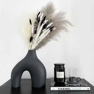 Vente chaude fait à la main mat noir et blanc géométrie vase décoration en céramique salon meuble TV décoration vases en céramique
