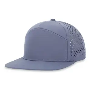 Casquette de baseball personnalisée à 5 panneaux en caoutchouc PVC avec logo en corde, chapeau perforé imperméable à l'eau découpé au laser, chapeau de papa de sport de performance