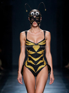 Fengwang Combinaison une pièce <span class=keywords><strong>sexy</strong></span> à décolleté plongeant, entièrement ornée de strass, à fente haute, pour costumes de spectacle en groupe pour soirées, bars et boîtes de nuit - Product Image 4