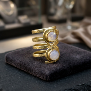 Natural Ethiopian <b>Opal</b> Bezel Setting Multi Layer Band <b>Ring</b> Women 18k <b>Gold</b> Plated Brass Vintage Luxury Fashion Jewelry Open - Product Image 3