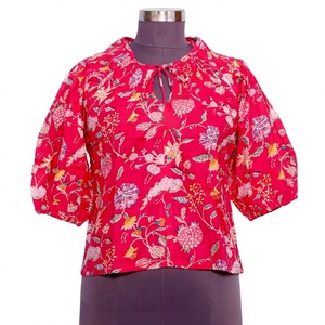 Women's Bohemian Floral Print Chiffon Blouse With <b>Balloon</b> Sleeves O-Neck Loose Fit Spring Summer Top - Product Image 1