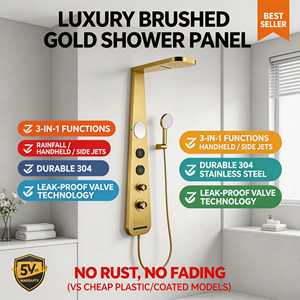 Colonne de <span class=keywords><strong>douche</strong></span> <span class=keywords><strong>en</strong></span> acier inoxydable étanche couleur or brossé avec robinet <span class=keywords><strong>en</strong></span> céramique, vente <span class=keywords><strong>en</strong></span> gros, Chine - Product Image 5
