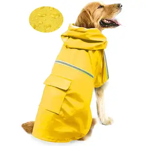 Chaqueta de lluvia para mascotas, impermeable portátil para perros grandes, ropa reflectante para perros grandes, impermeable amarillo para perros, a prueba de viento e impermeable de PU