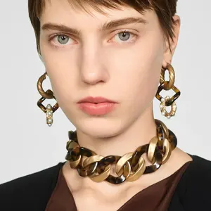 Fashion Statement ZA Vintage Bronze Gold Chunky Choker Kette Halskette Ohrringe Sets Schmuck für Frauen