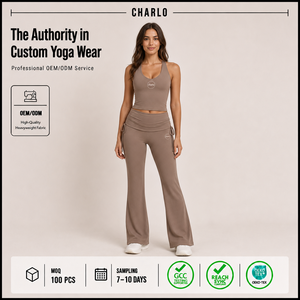 Conjunto Deportivo Personalizado Charlo para Mujer, Pantalones de Yoga con Corte Acampanado, Top Halter, Ropa Deportiva, Fitness, Venta al Por Mayor, REACH GCC - Product Image 1