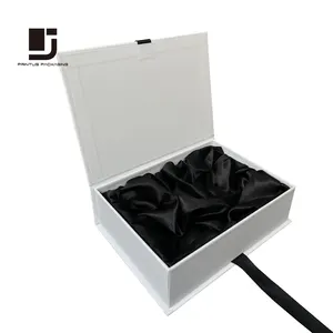 Elegant white gift paper box packaging with black fabric