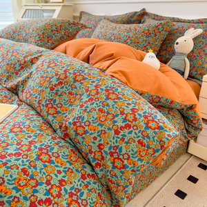 Floral Duvet Cover Set Washed Cotton Breathable <b>Bedding</b> Three Or Four Piece Home Use Skin Friendly All Seasons - Product Image 1